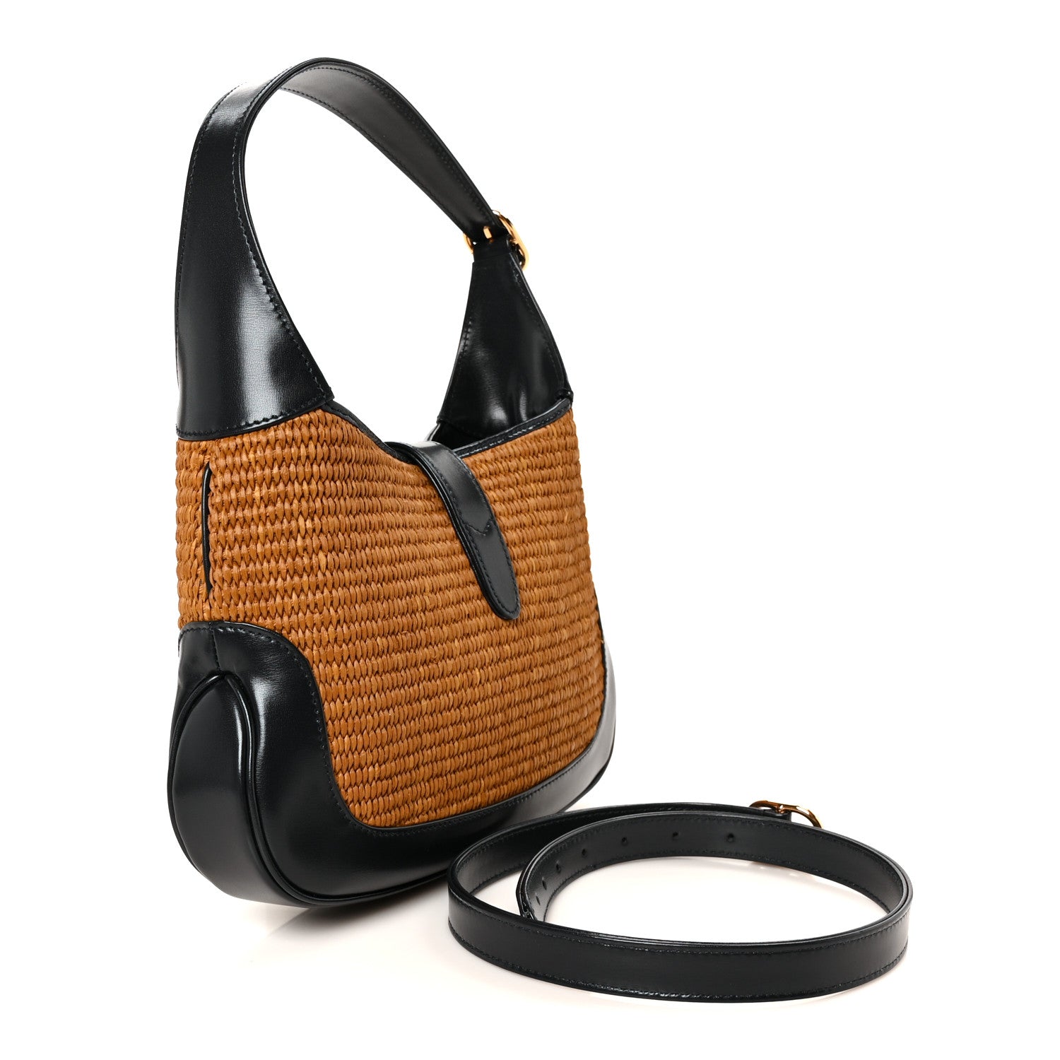 Gucci Straw Lux Boarded Dyana Lux Calfskin Small Jackie 1961 Hobo Natural Blue 3 of 12