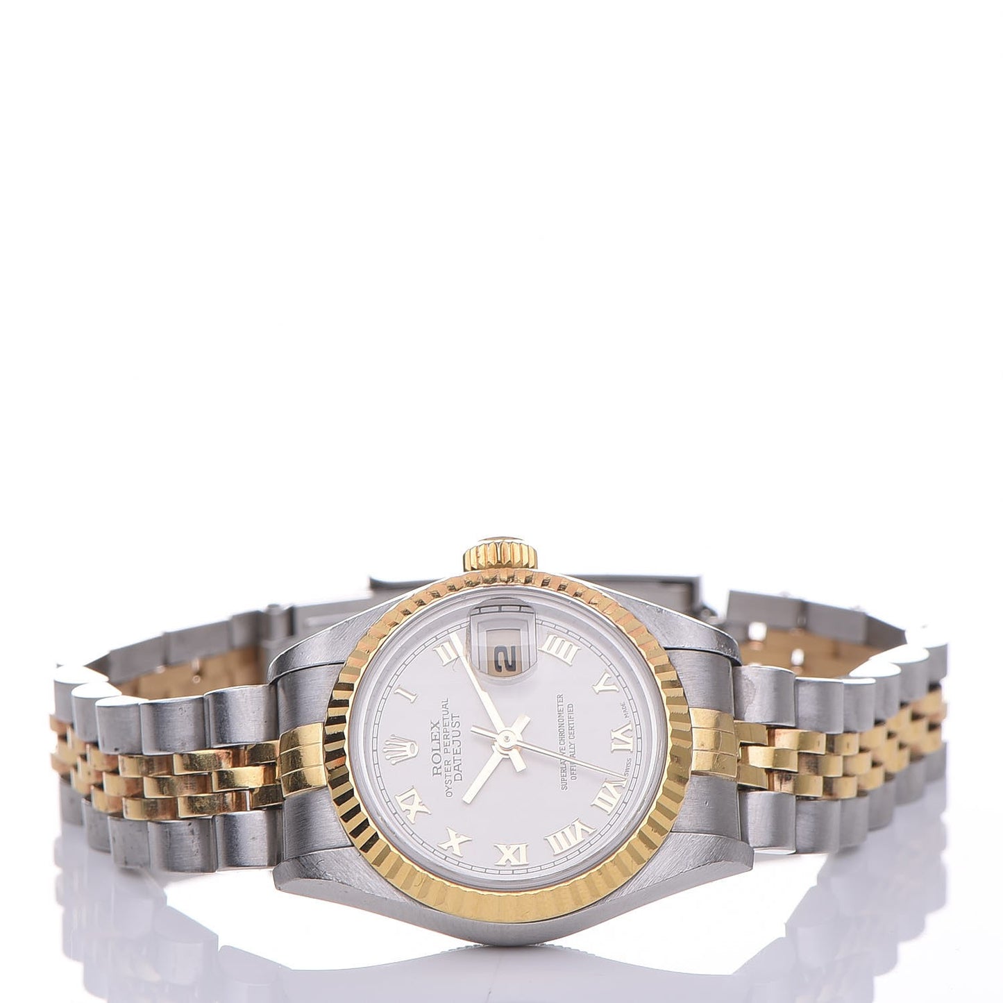 Stainless Steel 18K Yellow Gold 26mm Oyster Perpetual Datejust Watch White Roman 79173