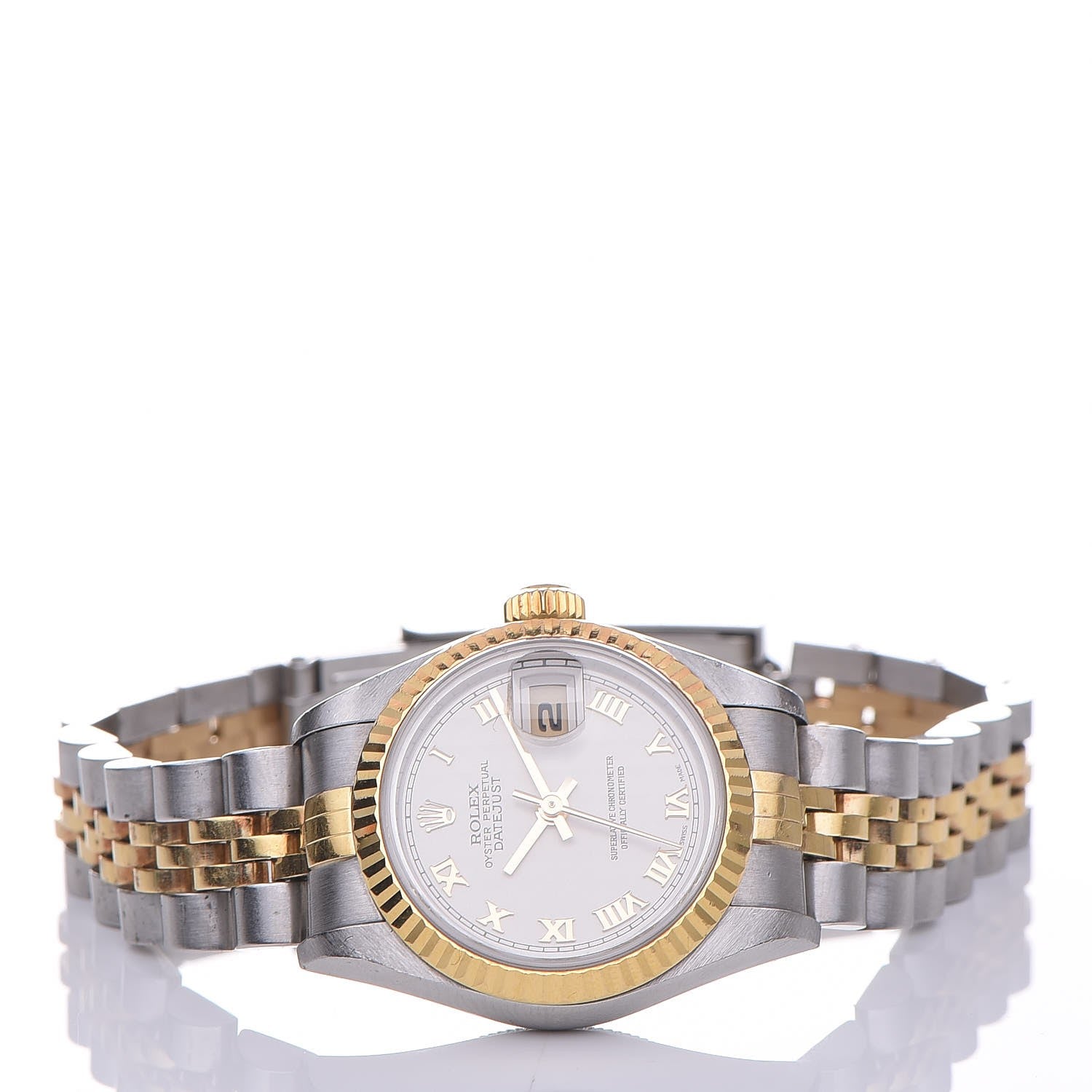 Rolex Stainless Steel 18K Yellow Gold 26mm Oyster Perpetual Datejust Watch White Roman 79173 3 of 8