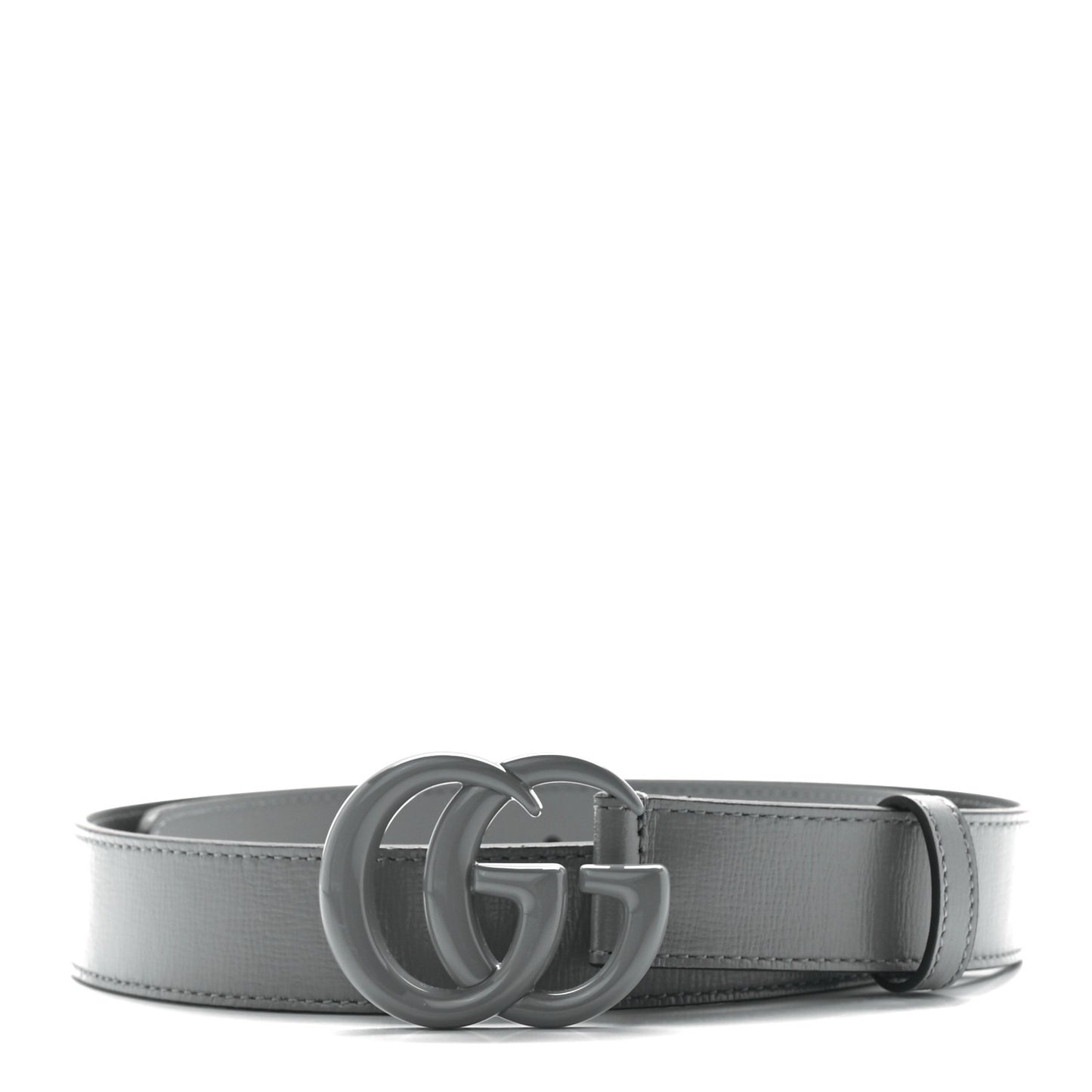 Azalea Calfskin Enamel Monochrome Double G 30mm Belt 80 32 Deep Grey