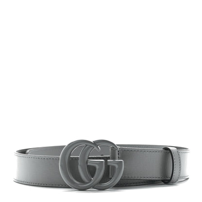 Gucci Azalea Calfskin Enamel Monochrome Double G 30mm Belt 80 32 Deep Grey 1 of 5