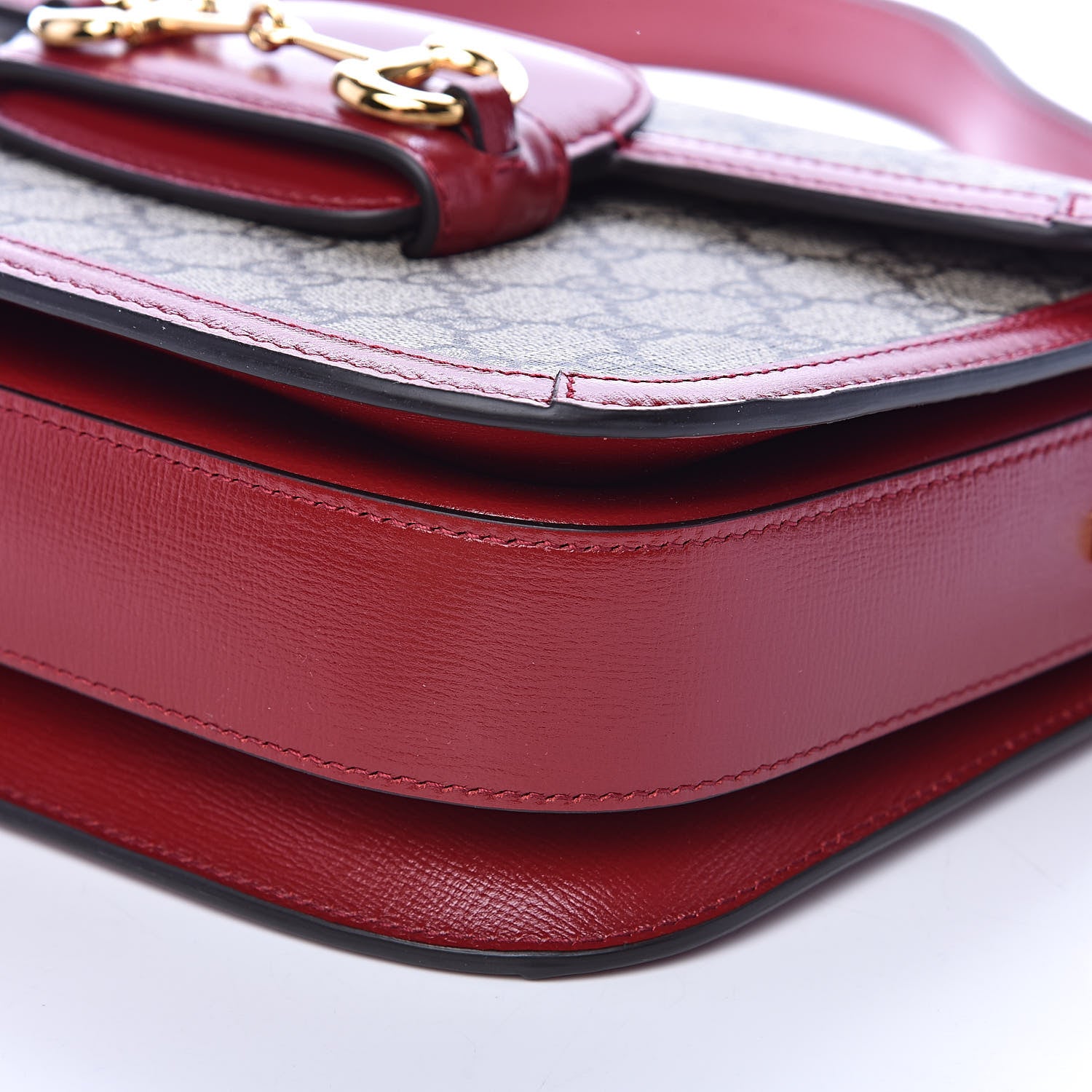 Gucci GG Supreme Monogram Azalea Calfskin Horsebit 1955 Shoulder Bag Beige Ebony New Cherry Red 10 of 11