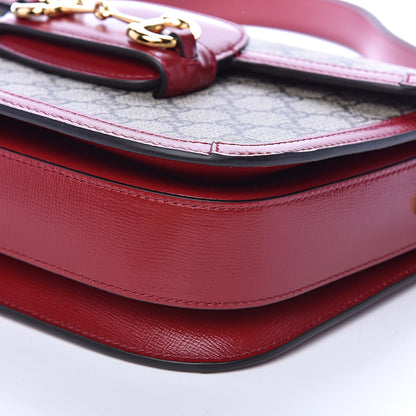 Gucci GG Supreme Monogram Azalea Calfskin Horsebit 1955 Shoulder Bag Beige Ebony New Cherry Red 10 of 11