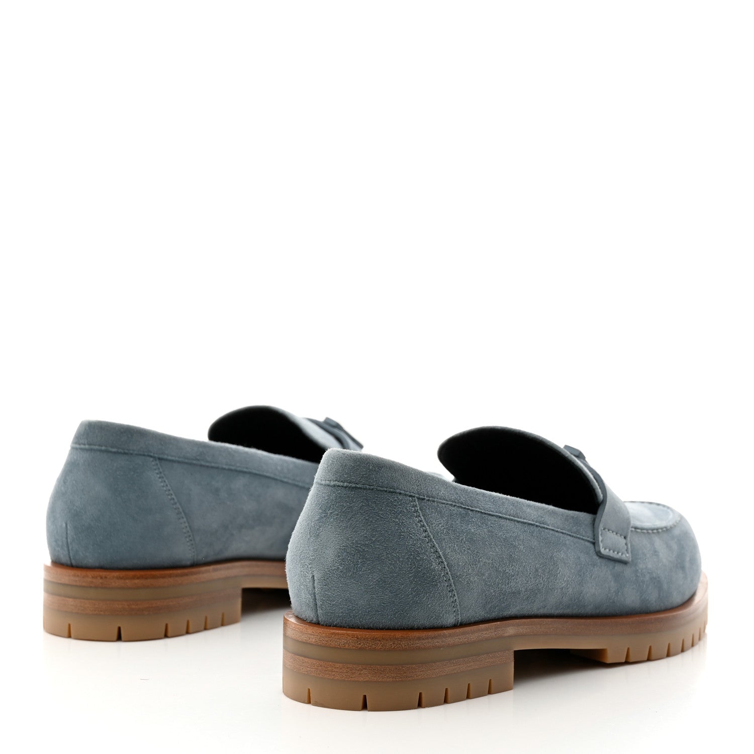 Hermes Suede Goatskin Womens Faubourg Loafers 37.5 Bleu Pinede 4 of 9