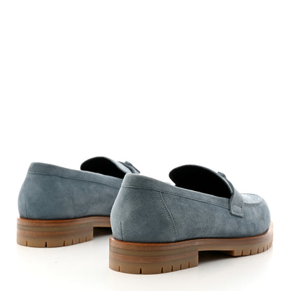Hermes Suede Goatskin Womens Faubourg Loafers 37.5 Bleu Pinede 4 of 9