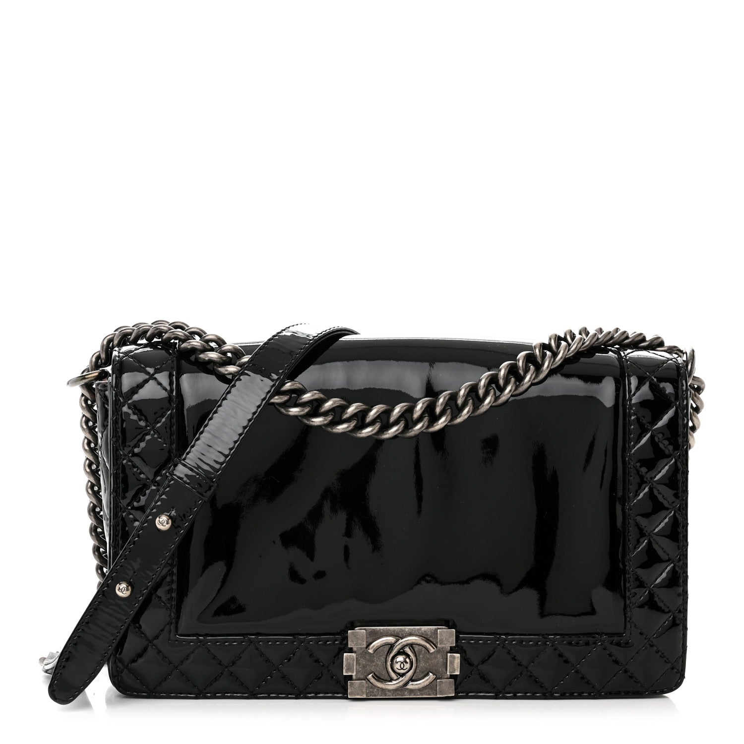 Chanel Patent New Medium Boy Reverso Flap Black 1 of 10
