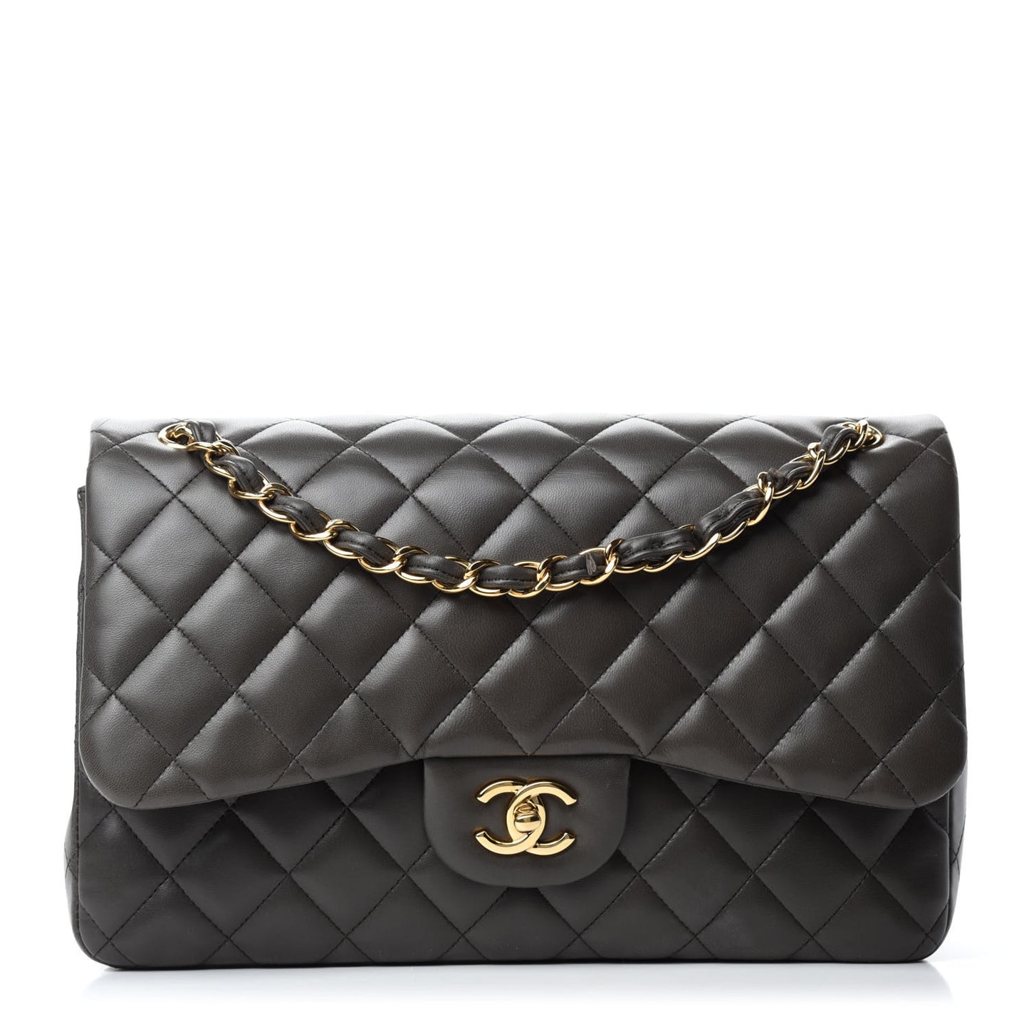 Lambskin Quilted Jumbo Double Flap Grey