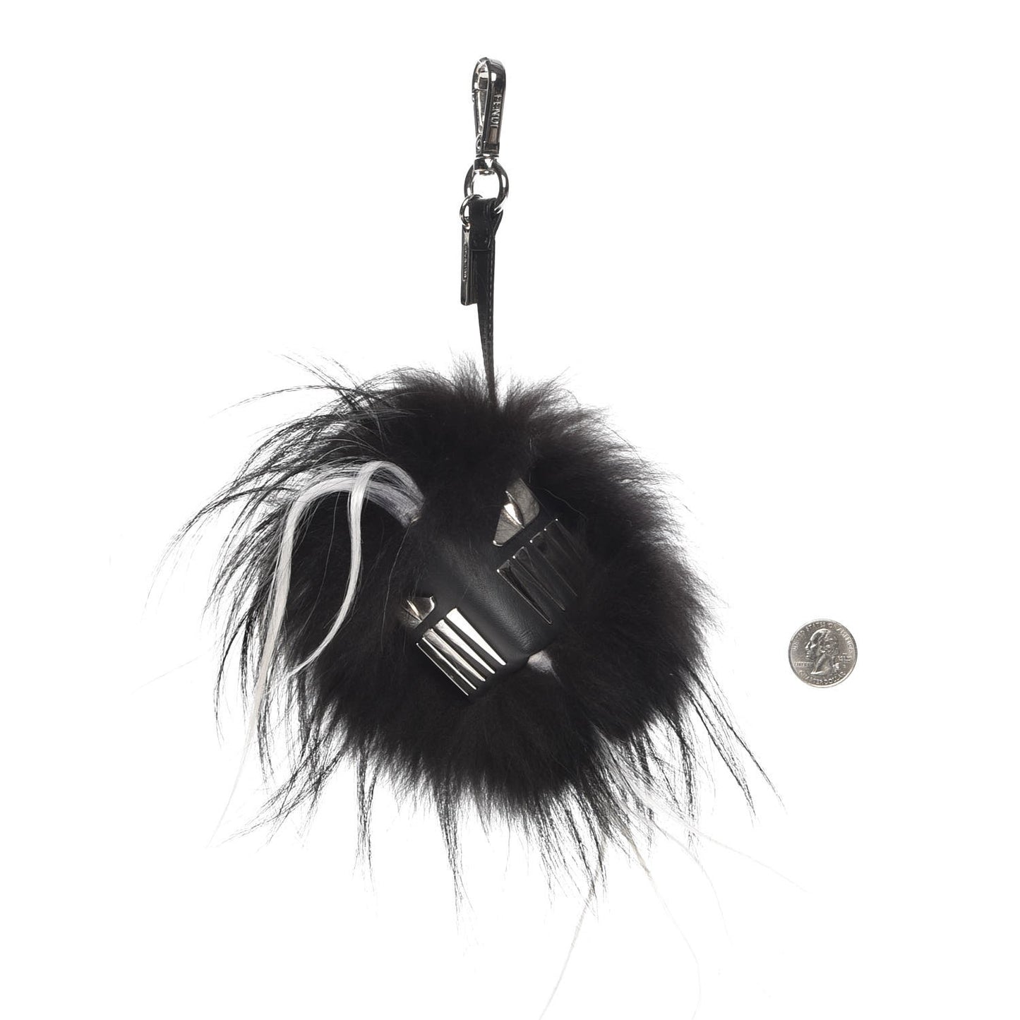 Goat Fox Fur Calfskin Studded Eye Monster Bag Bug Cube Charm Black