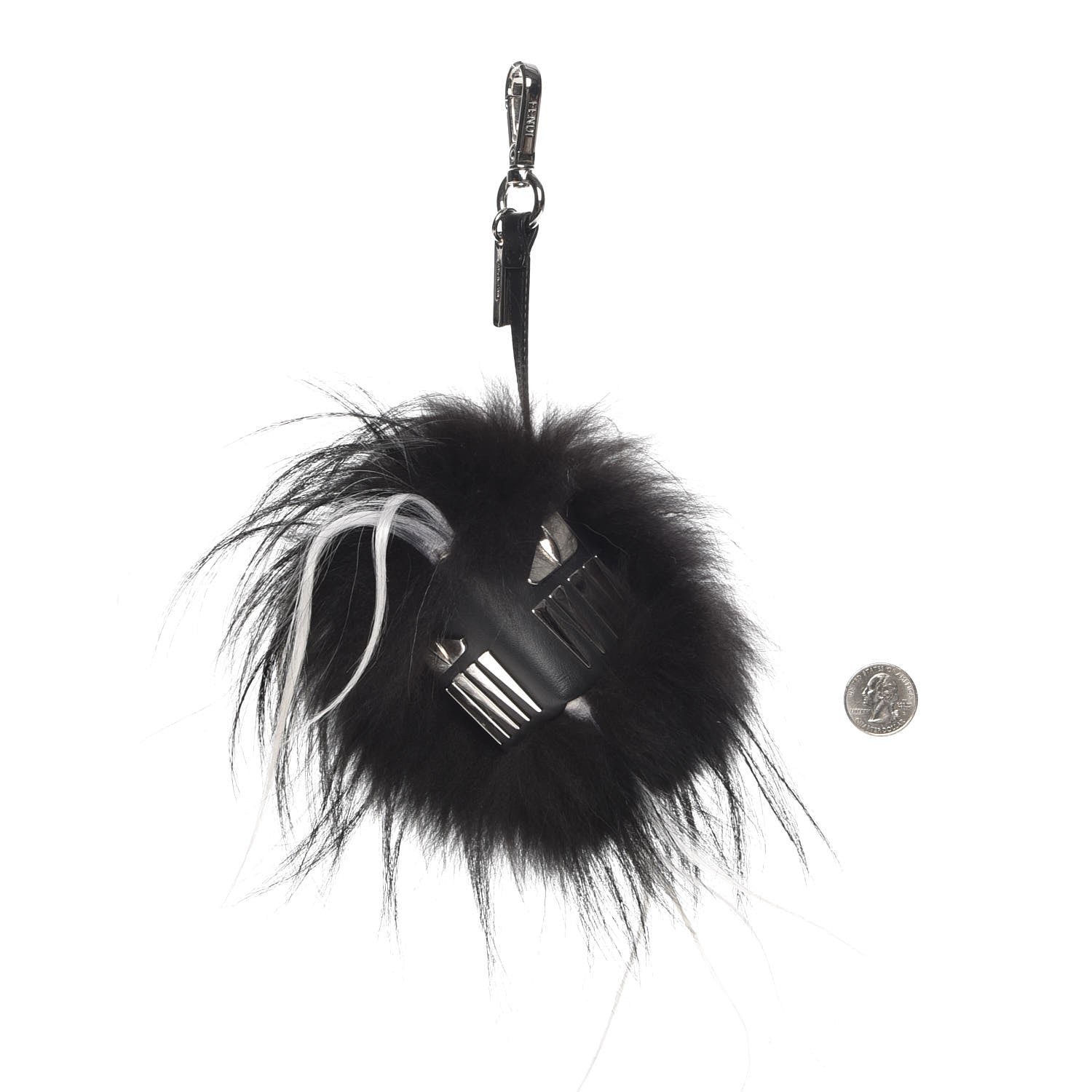 Fendi Goat Fox Fur Calfskin Studded Eye Monster Bag Bug Cube Charm Black 2 of 4