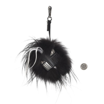 Fendi Goat Fox Fur Calfskin Studded Eye Monster Bag Bug Cube Charm Black 2 of 4