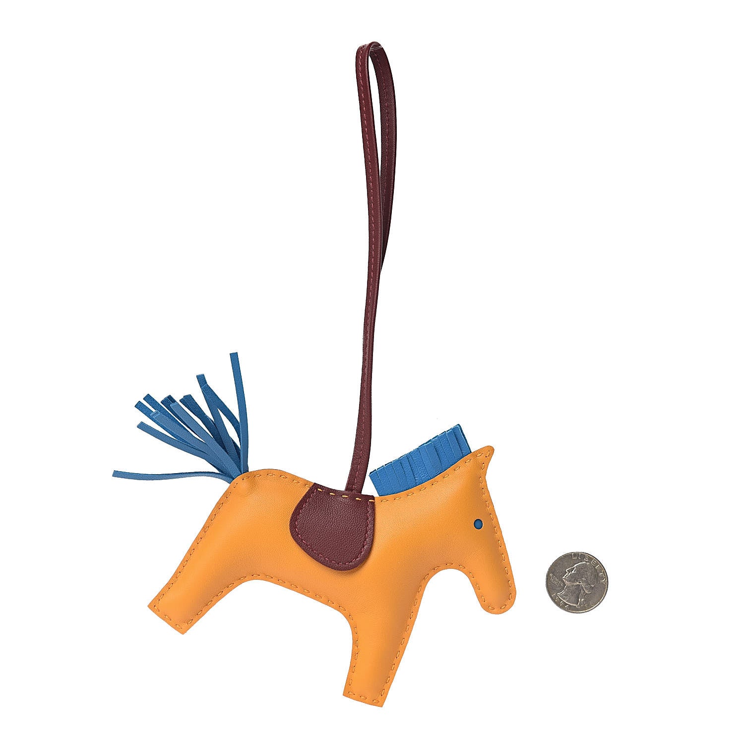 Hermes Milo Lambskin Grigri Rodeo Horse Bag Charm MM Jaune D'Or Bleu Zanzibar Rouge H 2 of 4