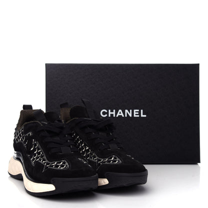 Chanel Suede Calfskin Embroidered CC Sneakers 39.5 Black 11 of 11