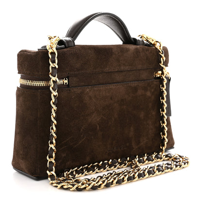 Chanel Suede Calfskin Top Handle Trapeze Small Vanity Case With Chain Dark Brown 3 of 11