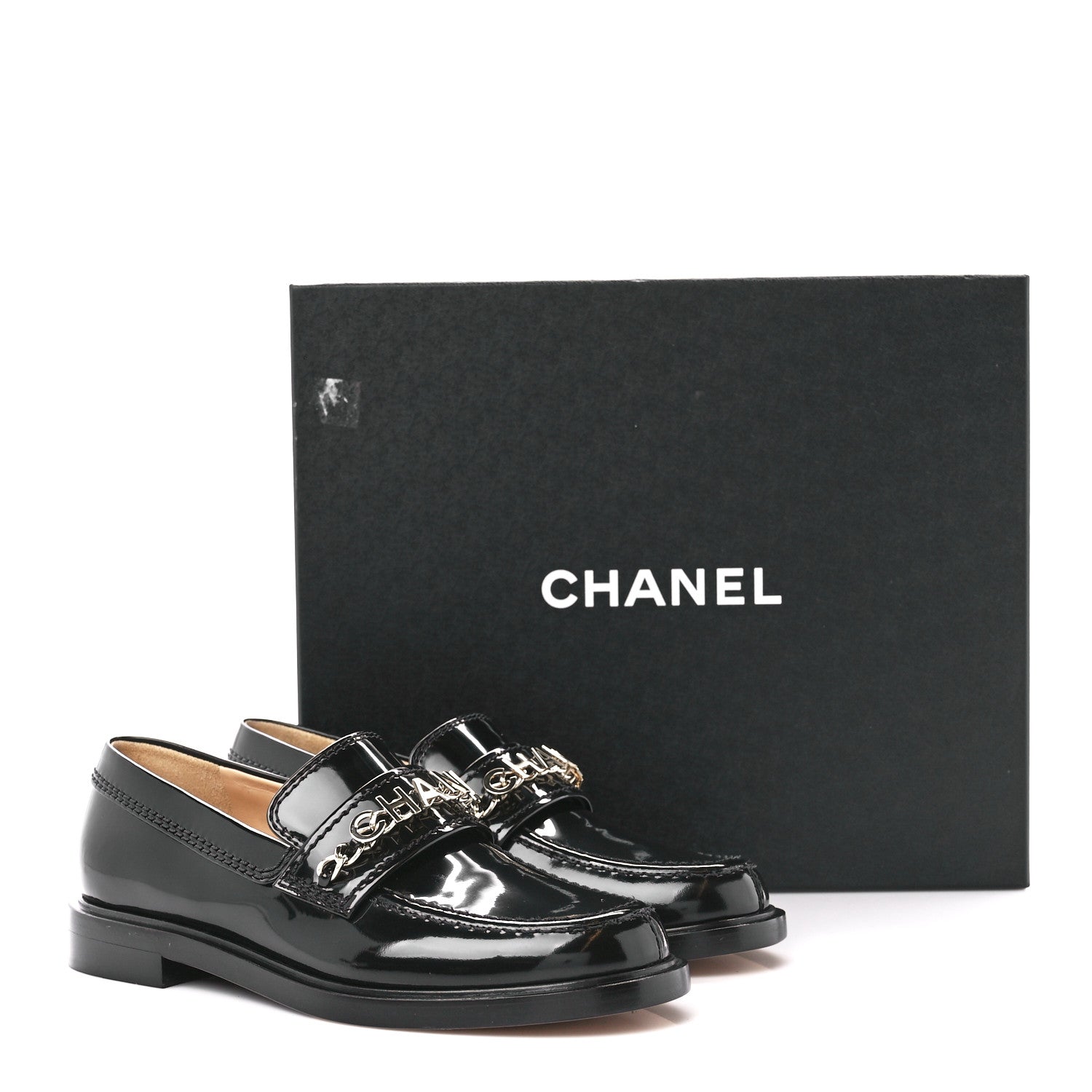 Chanel Shiny Calfskin Logo Loafers 36 Black 11 of 11