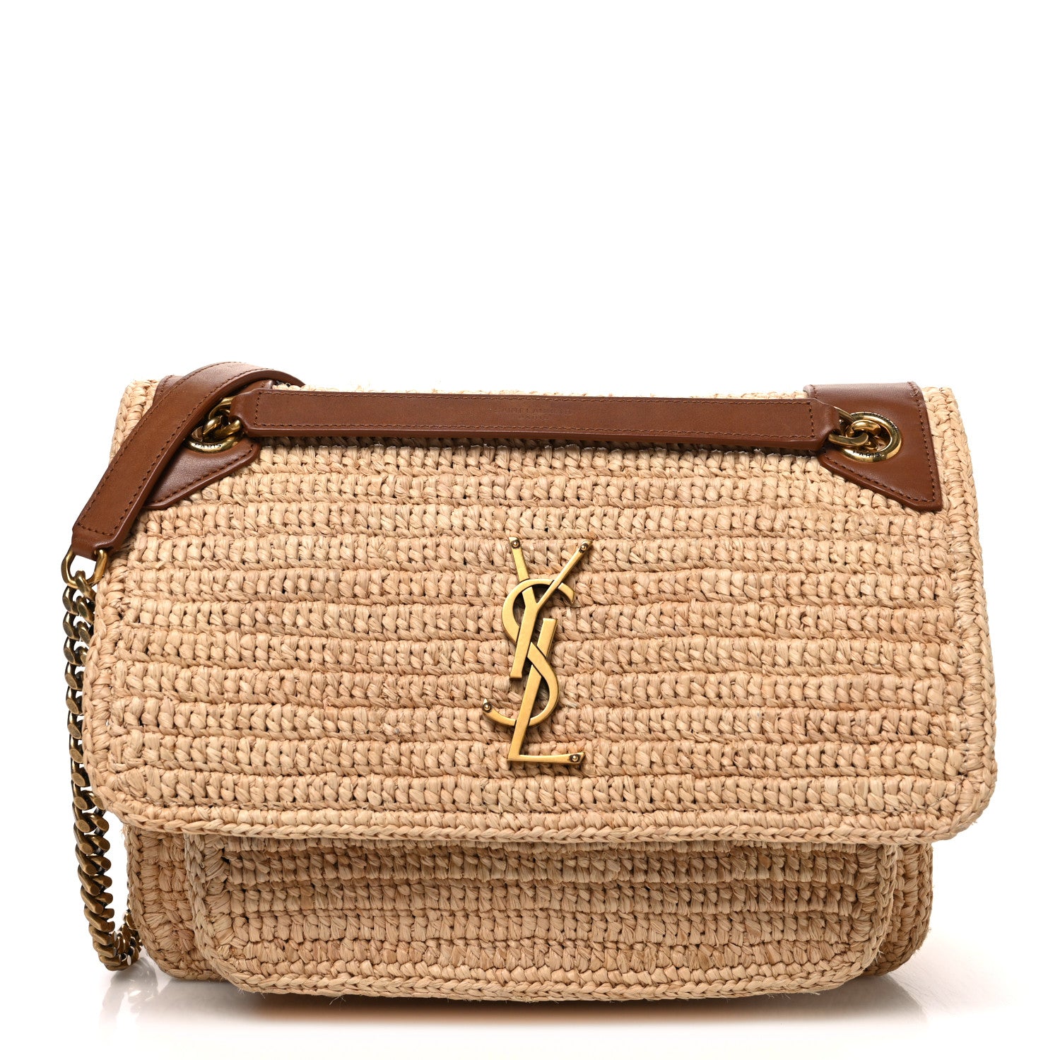 Saint Laurent Raffia Calfskin Monogram Medium Niki Chain Satchel 1 of 9