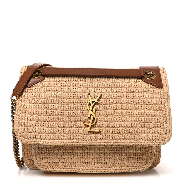 Saint Laurent Raffia Calfskin Monogram Medium Niki Chain Satchel