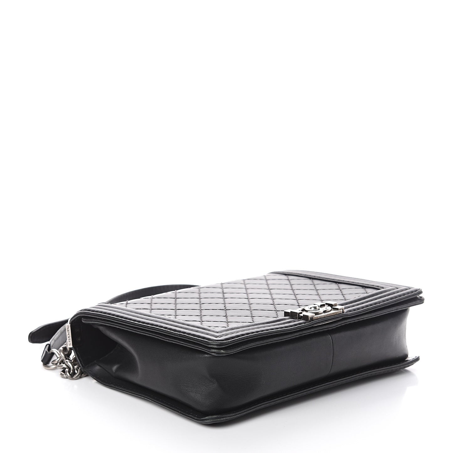 Lambskin Quilted Large Boy Flap Black