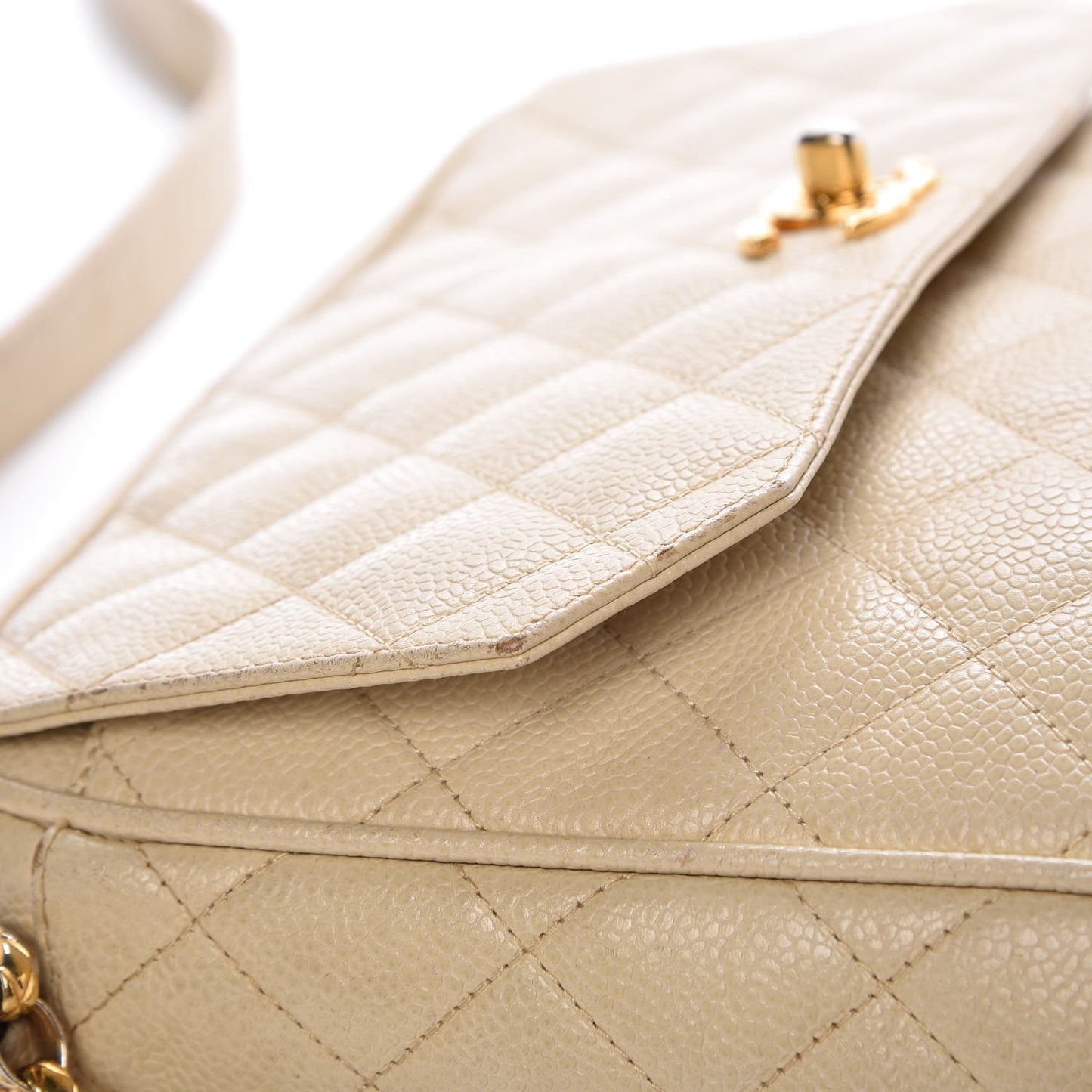 Caviar Quilted Shoulder Bag Beige Clair