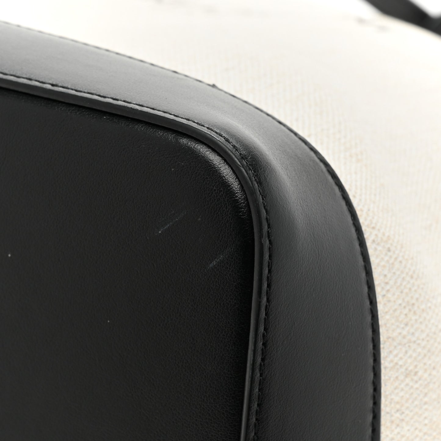 Canvas Calfskin Teddy Drawstring Shopping Tote White Black