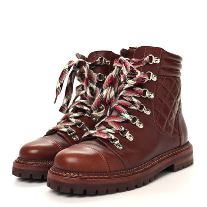 Chanel Lambskin Quilted Lace Up Boots 37 Brown 3 of 9