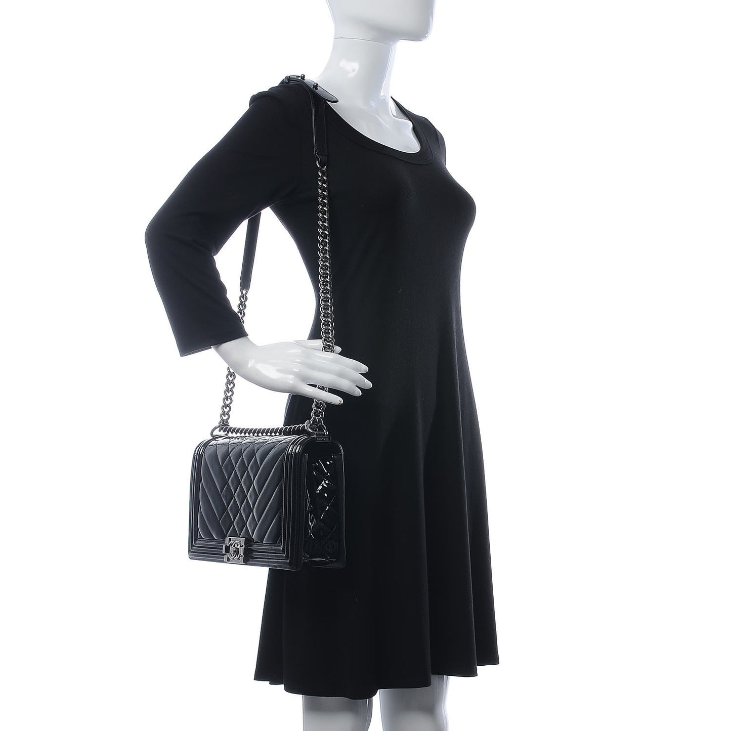 Patent Chevron Quilted New Medium Boy Flap Black