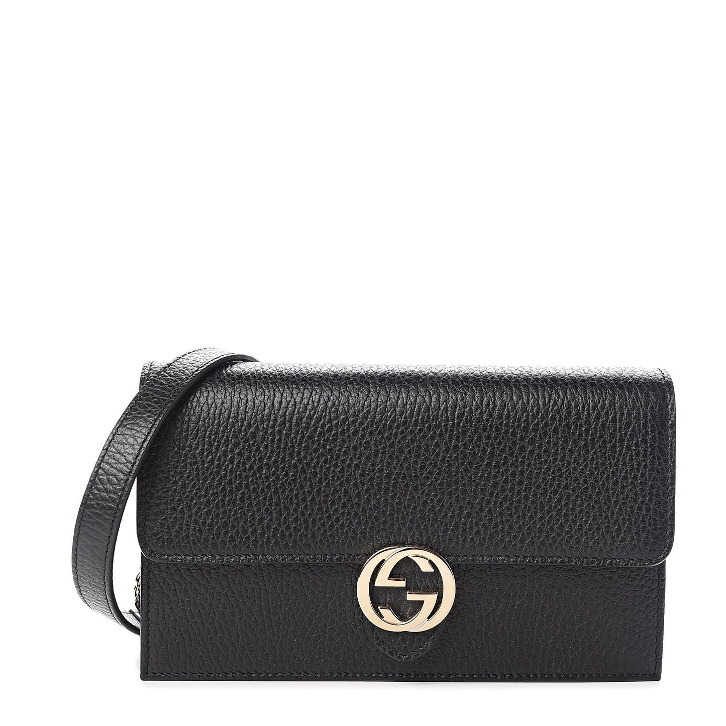 Dollar Calfskin Interlocking G Chain Wallet Black