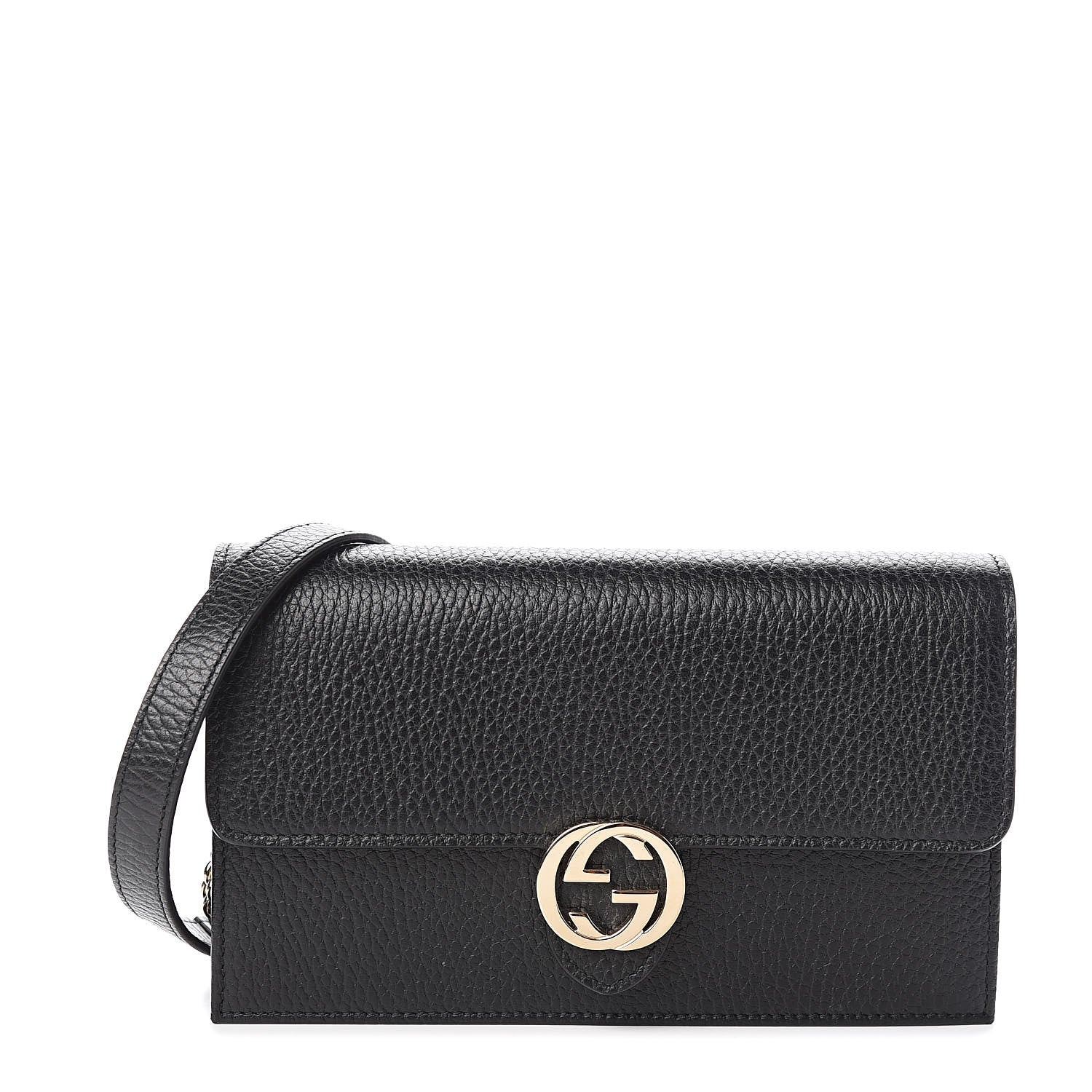 Gucci Dollar Calfskin Interlocking G Chain Wallet Black 1 of 11
