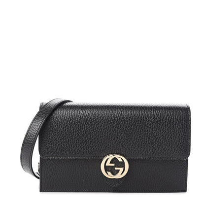 Gucci Dollar Calfskin Interlocking G Chain Wallet Black 1 of 11
