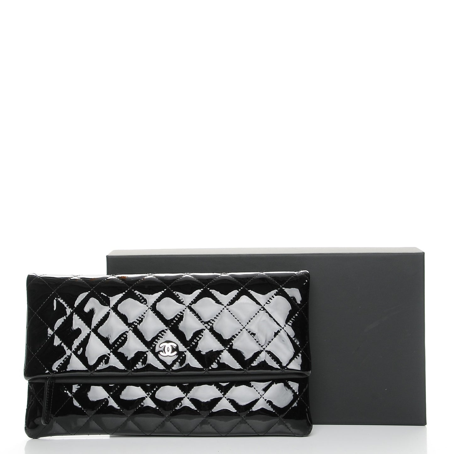 Patent Calfskin Quilted Beauty CC Clutch Black