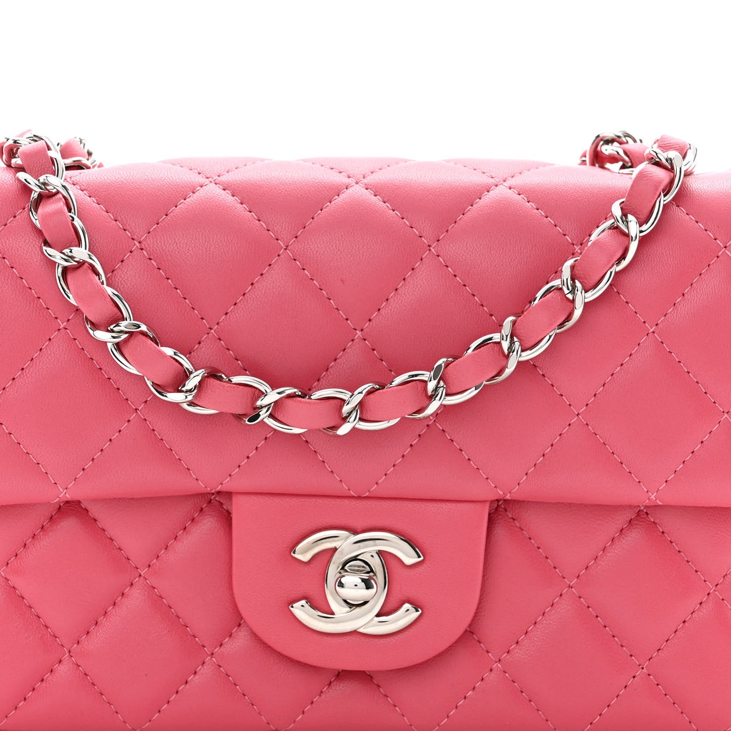 Lambskin Quilted Mini Rectangular Flap Pink