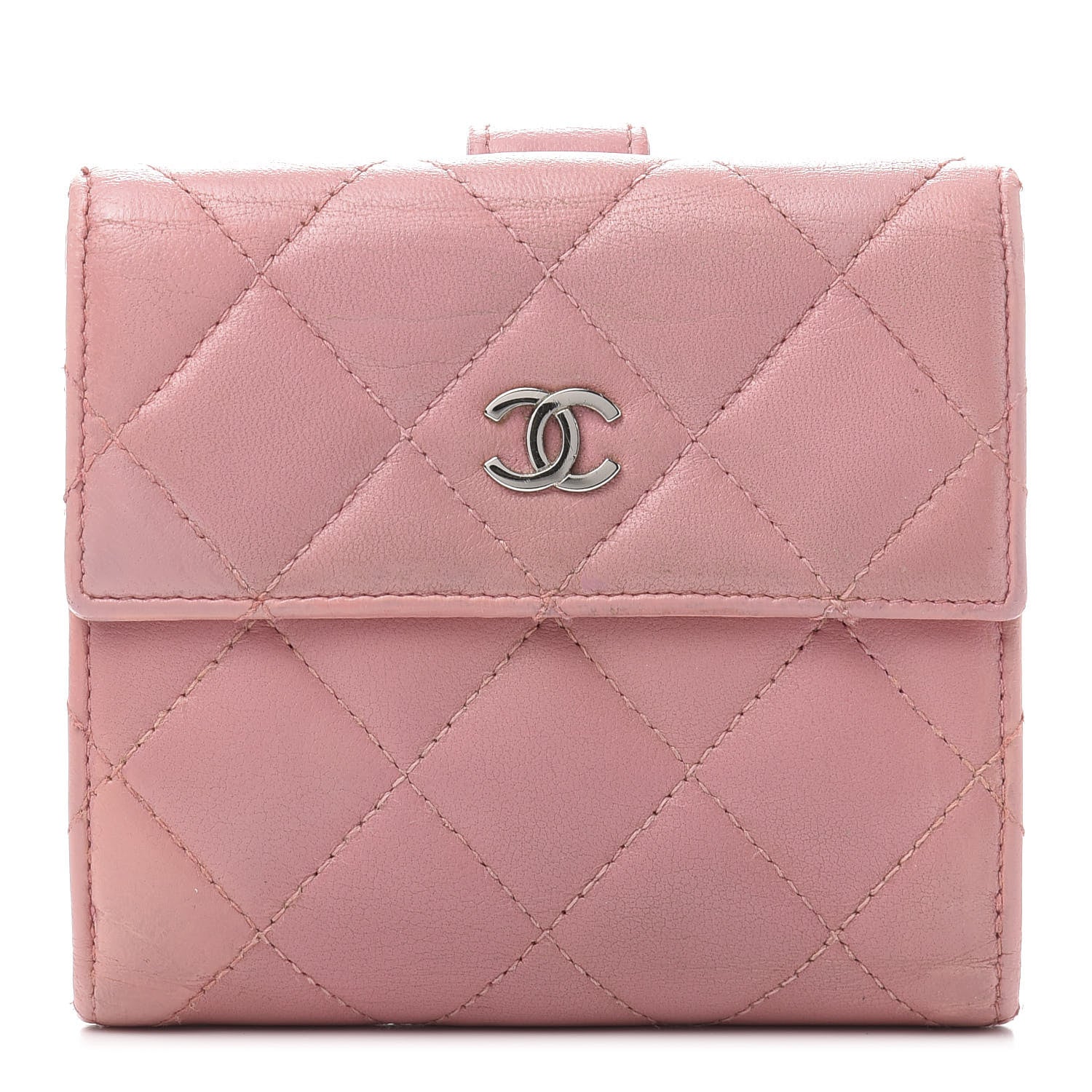Chanel Lambskin Quilted Compact French Flap Wallet Pink 1 of 12