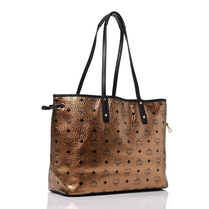 MCM Visetos Metallic Medium Reversible Shopping Tote Gold 2 of 7