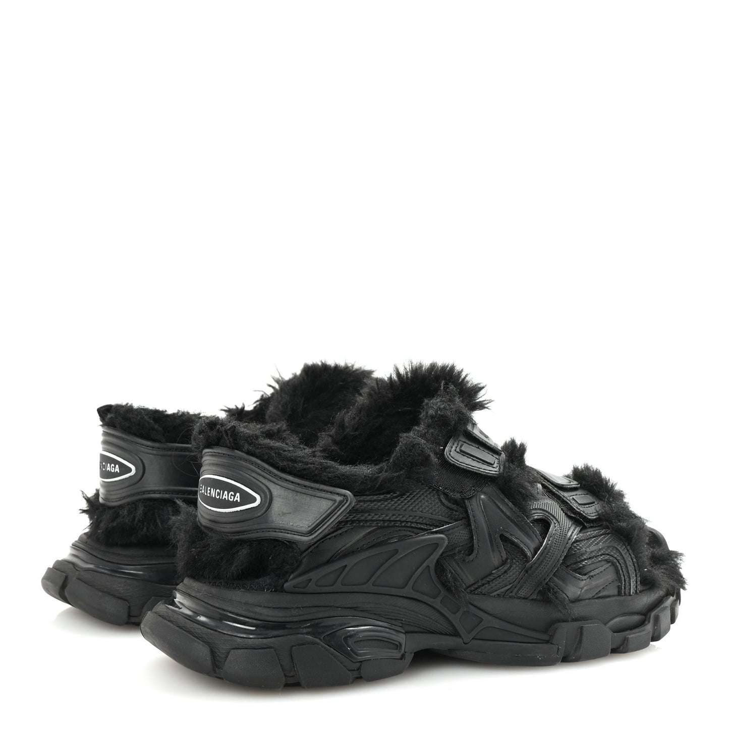 Faux Fur Rubber Mesh Womens Track Sandals 40 Black