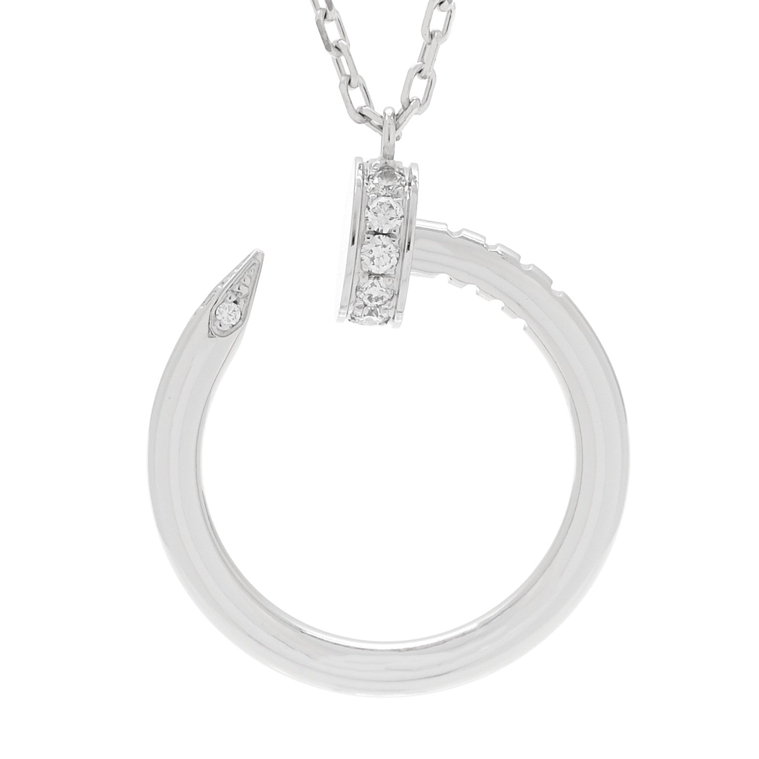 Cartier 18K White Gold Diamond Juste Un Clou Pendant Necklace 4 of 7