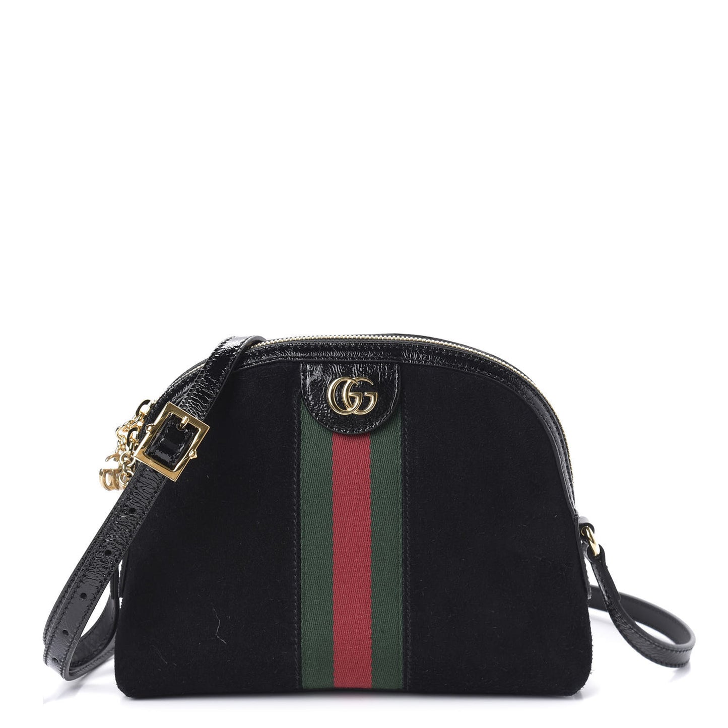 Suede Patent Web GG Small Ophidia Dome Shoulder Bag Black