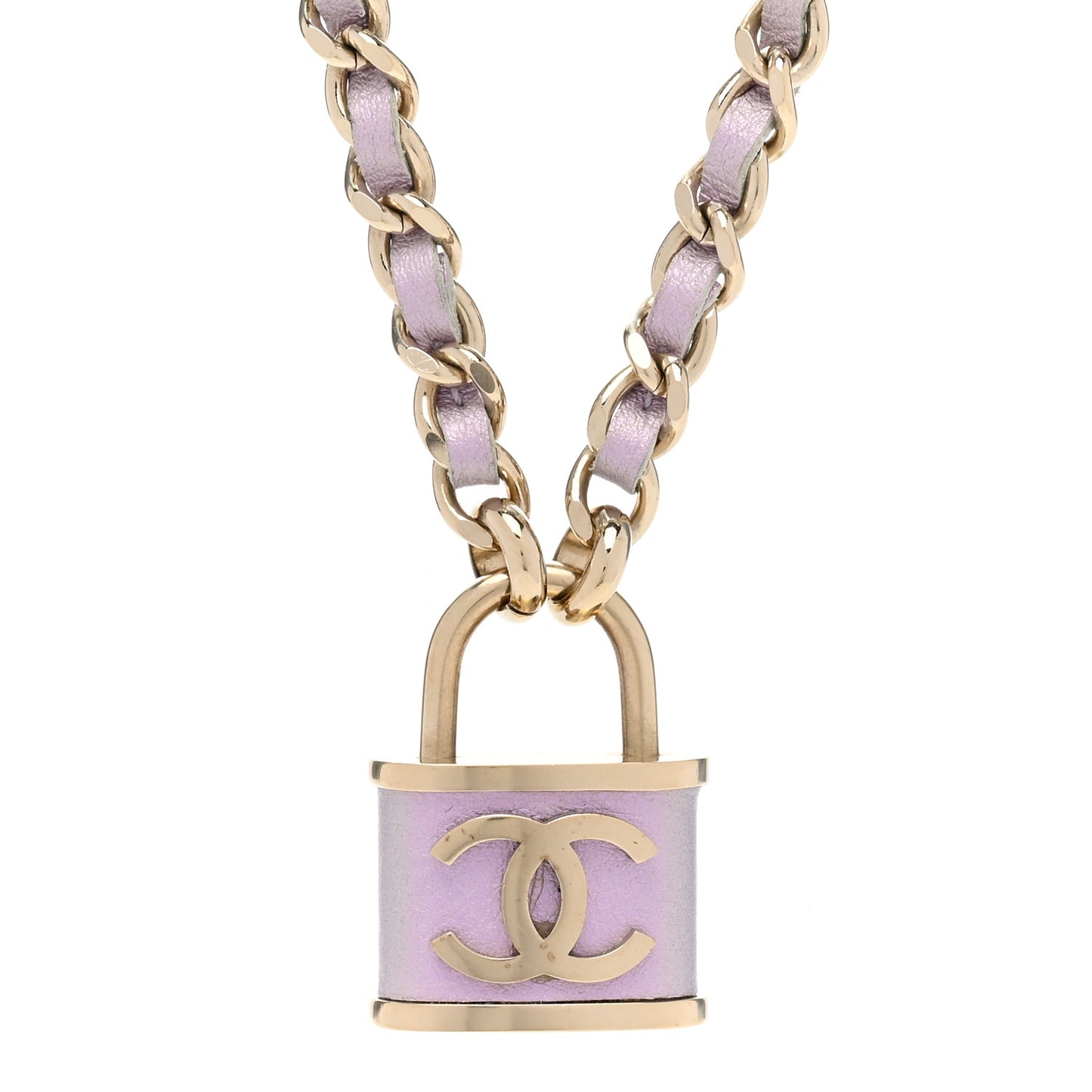 Metal Lambskin Chain CC Lock Choker Necklace Lilac