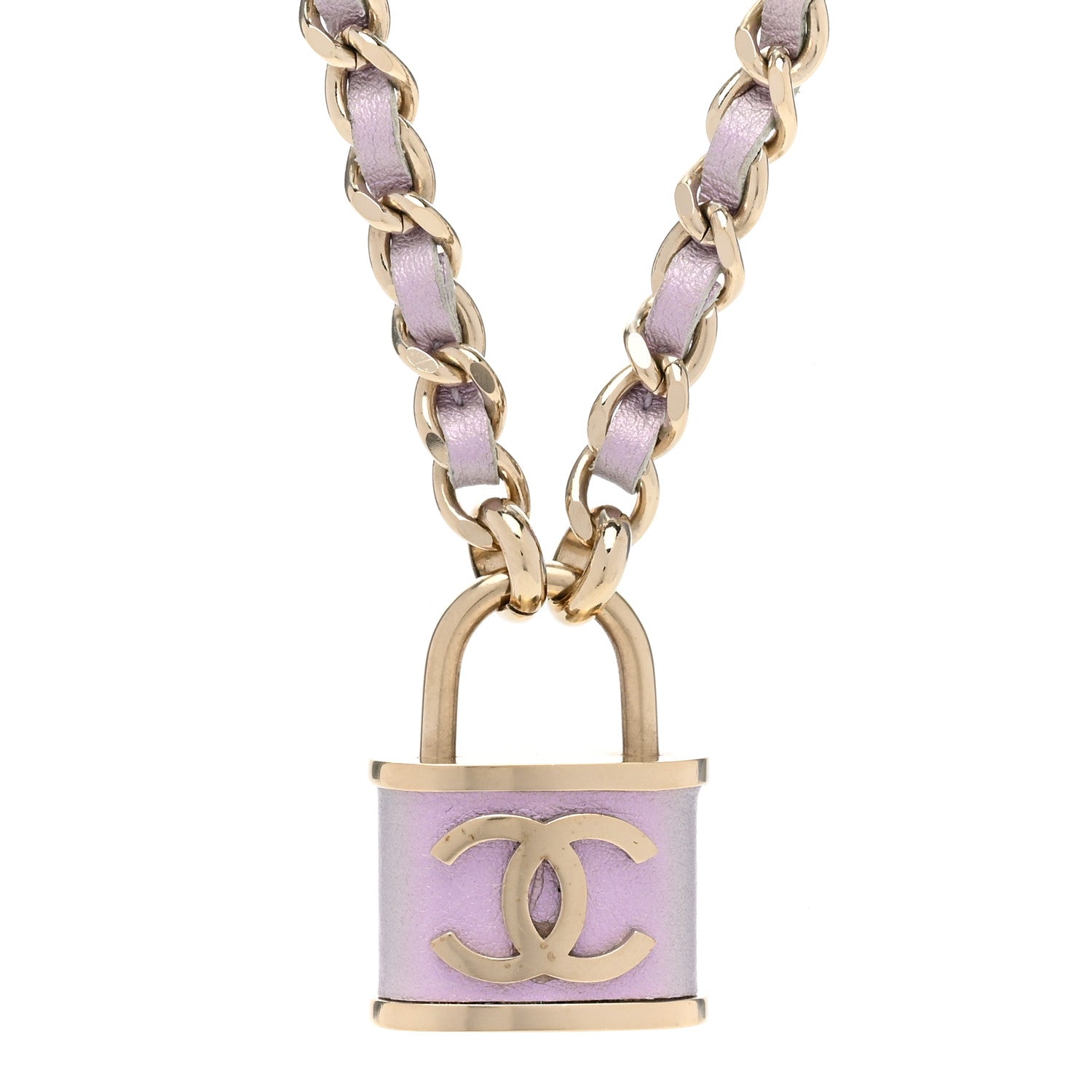 Chanel Metal Lambskin Chain CC Lock Choker Necklace Lilac 4 of 6