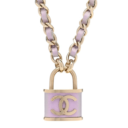 Chanel Metal Lambskin Chain CC Lock Choker Necklace Lilac 4 of 6