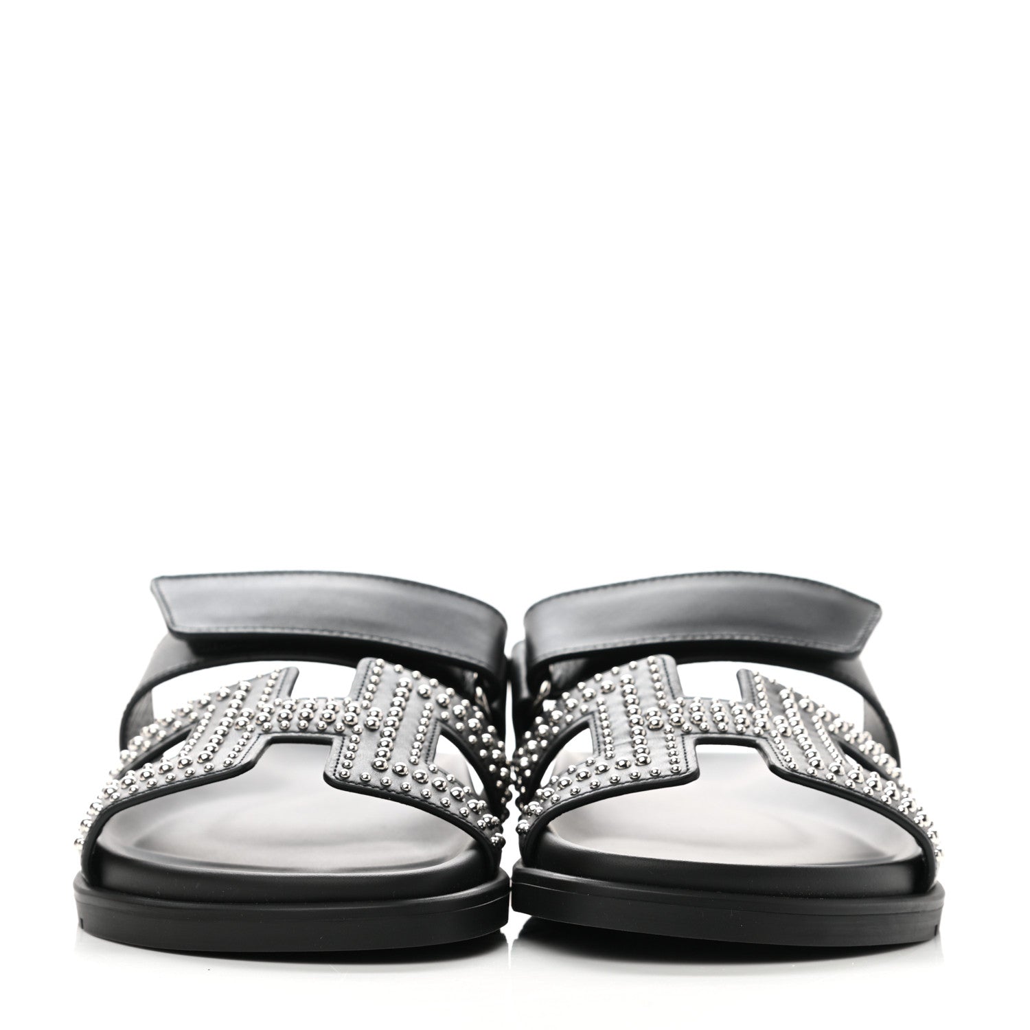 Hermes Mini Stud Calfskin Womens Chypre Sandals 37.5 Black 2 of 9
