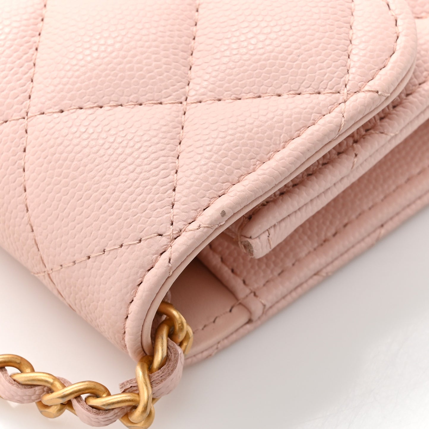 Caviar Quilted Camellia Phone Holder With Chain Light Pink