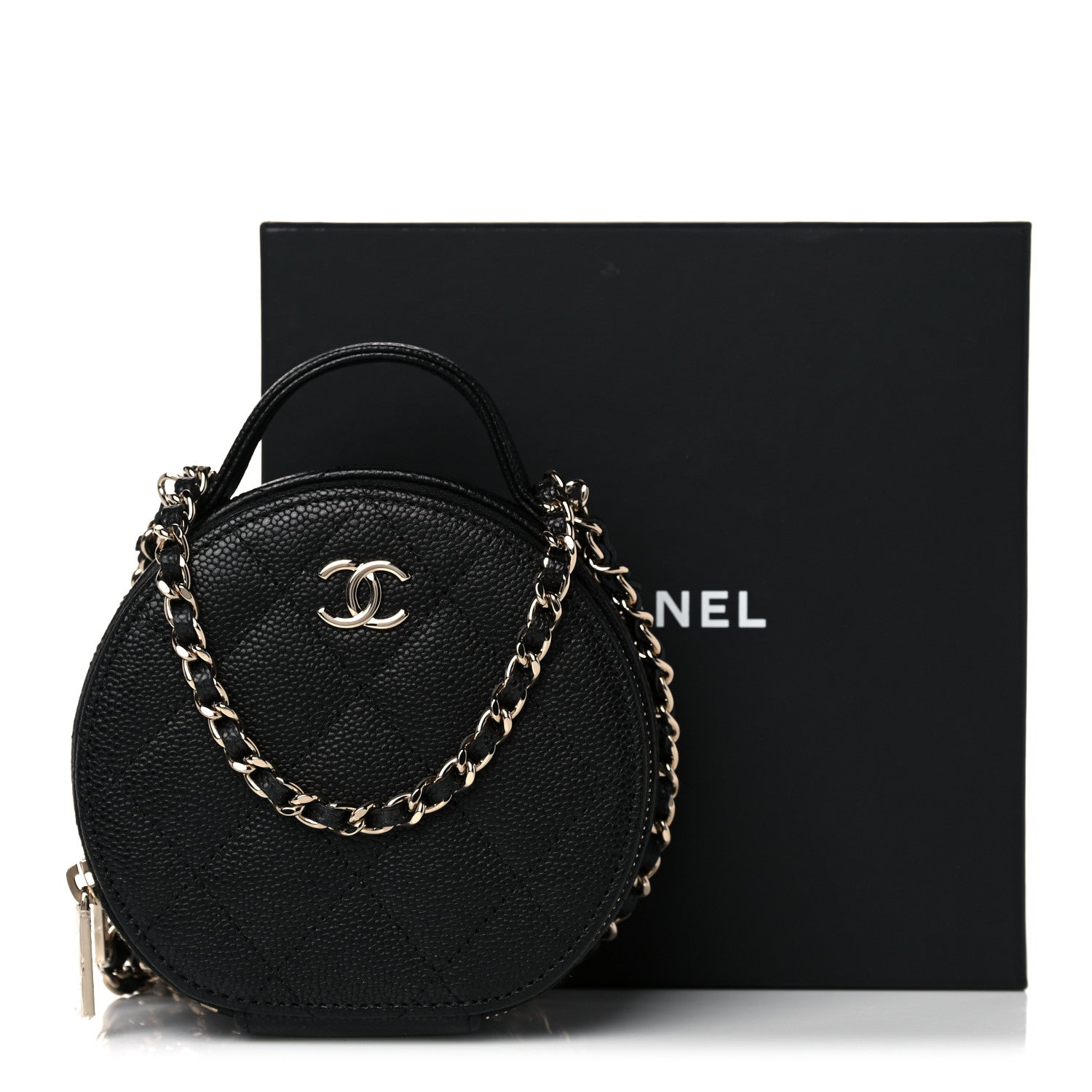 Chanel Caviar Quilted Round Handle With Care Vanity With Chain Black 10 of 10