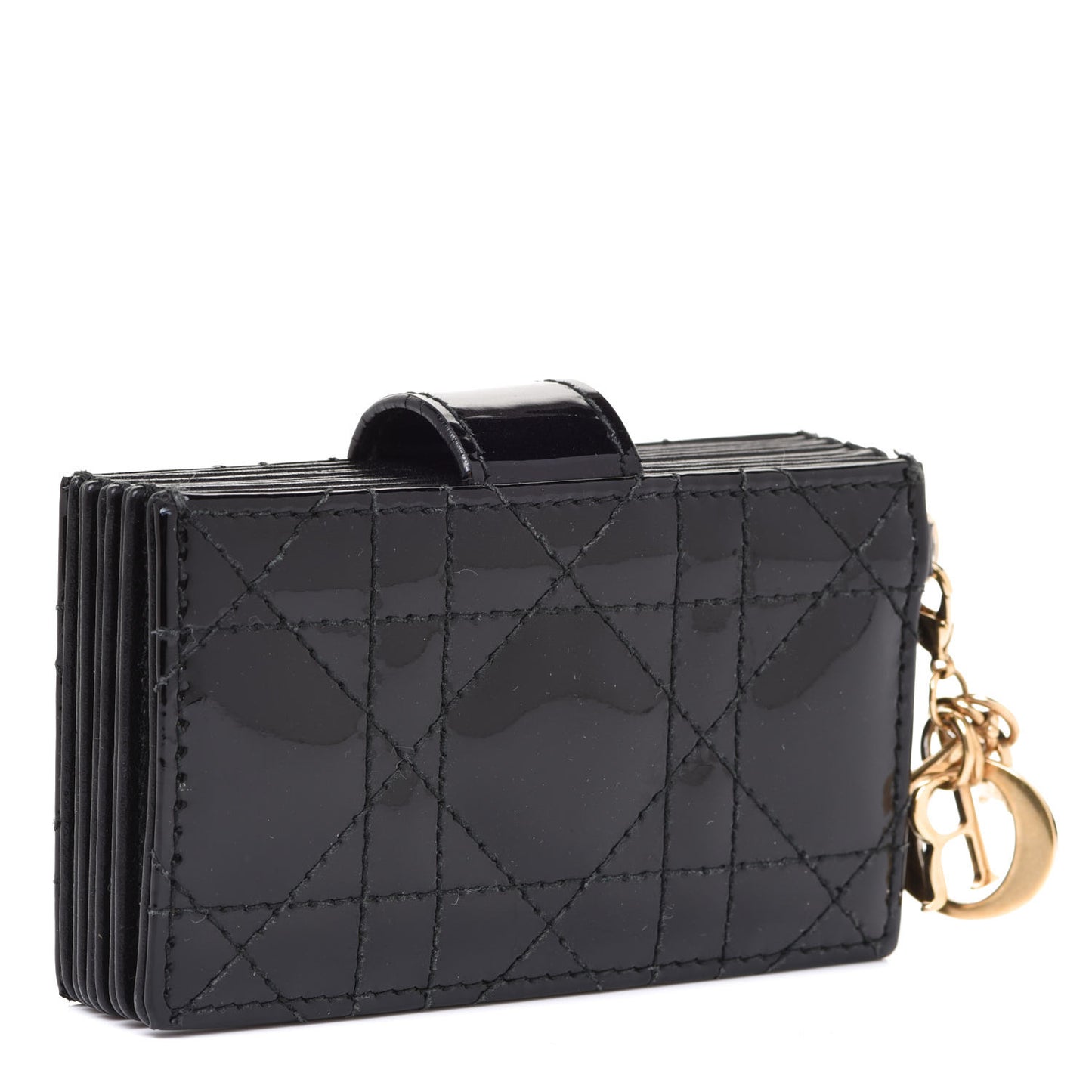 Patent Cannage Lady Dior 5-Gusset Card Holder Black