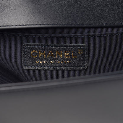 Chanel Lambskin Braided Woven Medium Boy Flap Navy Black 6 of 9