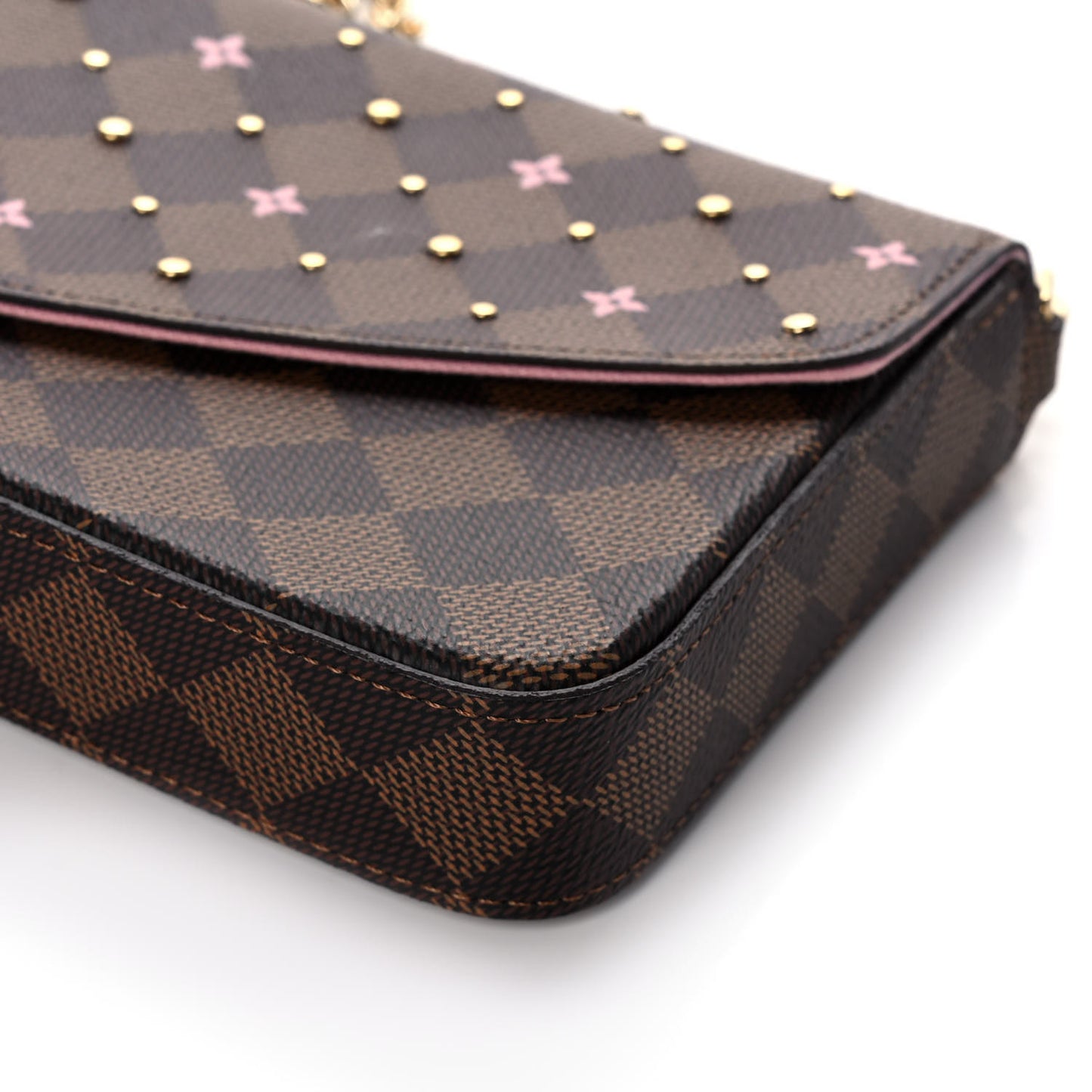 Damier Ebene Studded Pochette Felicie Chain Wallet