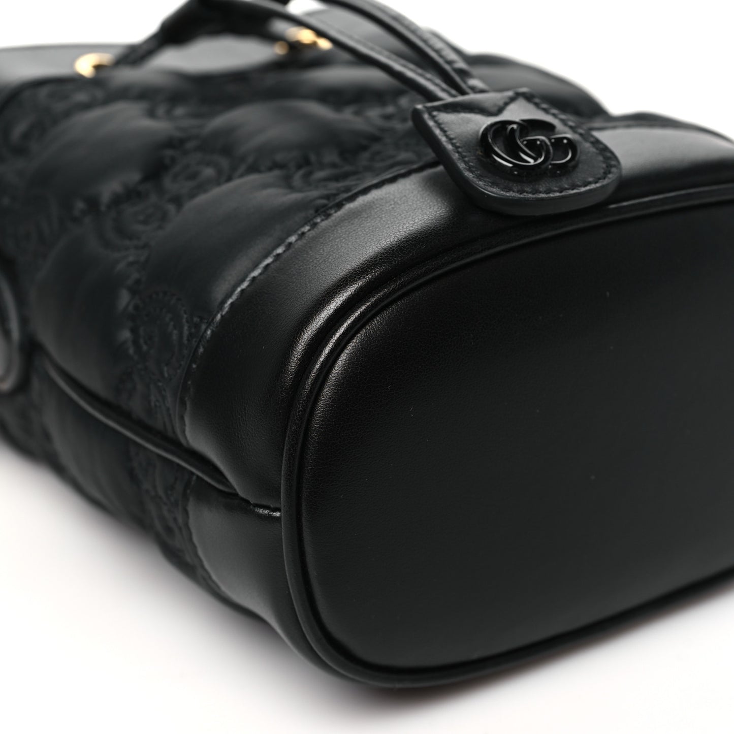 Nylon Calfskin Enamel GG Matelasse Bucket Bag Black