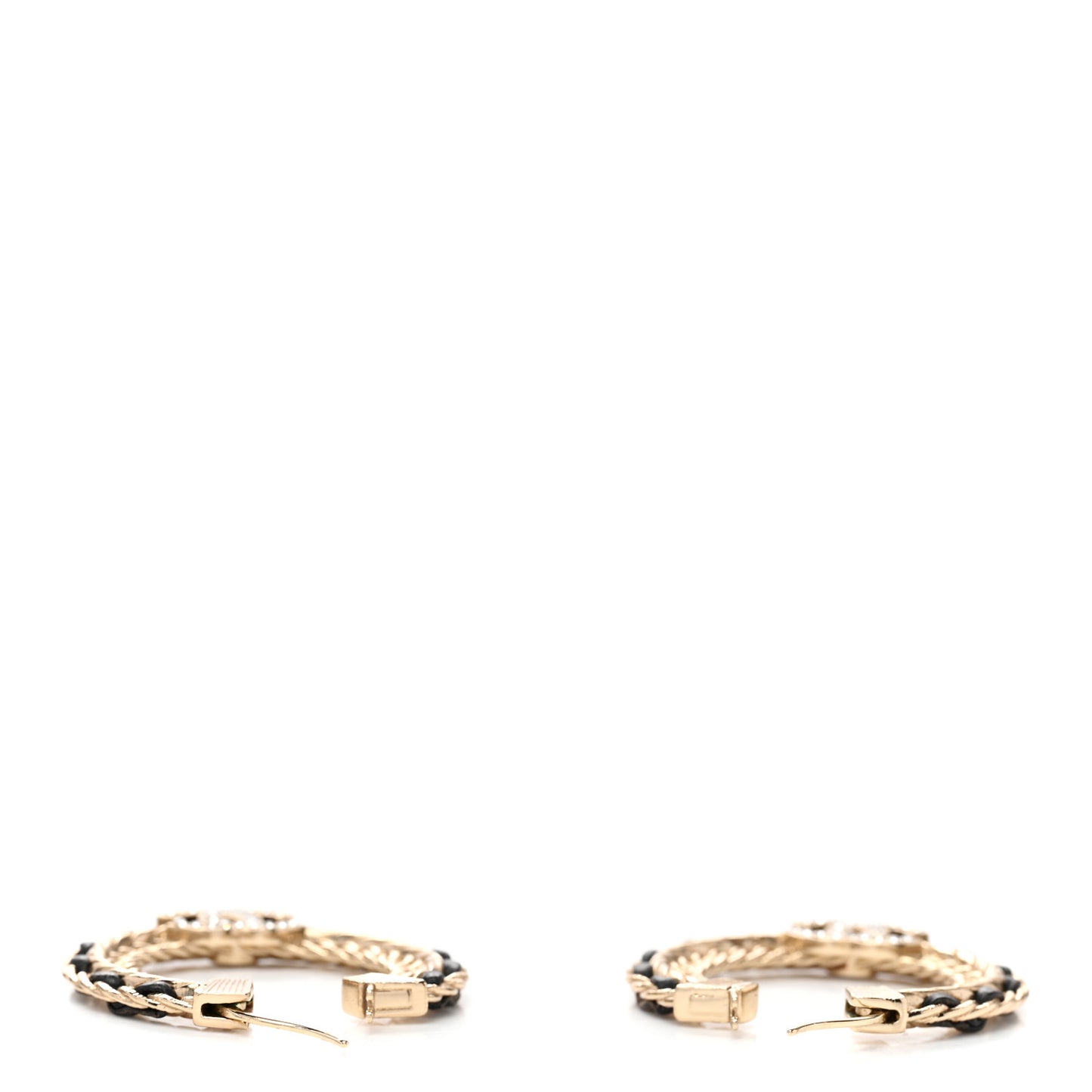 Crystal Lambskin CC Chain Hoop Earrings Gold Black