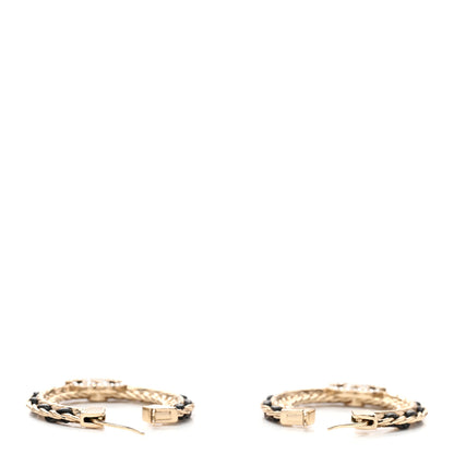 Chanel Crystal Lambskin CC Chain Hoop Earrings Gold Black 3 of 6