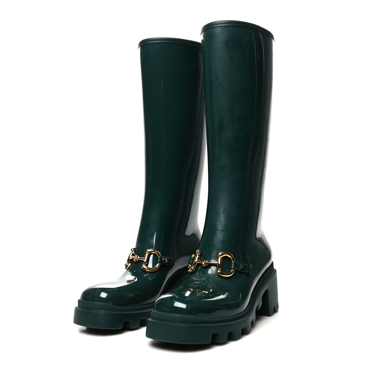 Gucci Rubber Horsebit Knee High Boots 37 Vintage Green 3 of 7