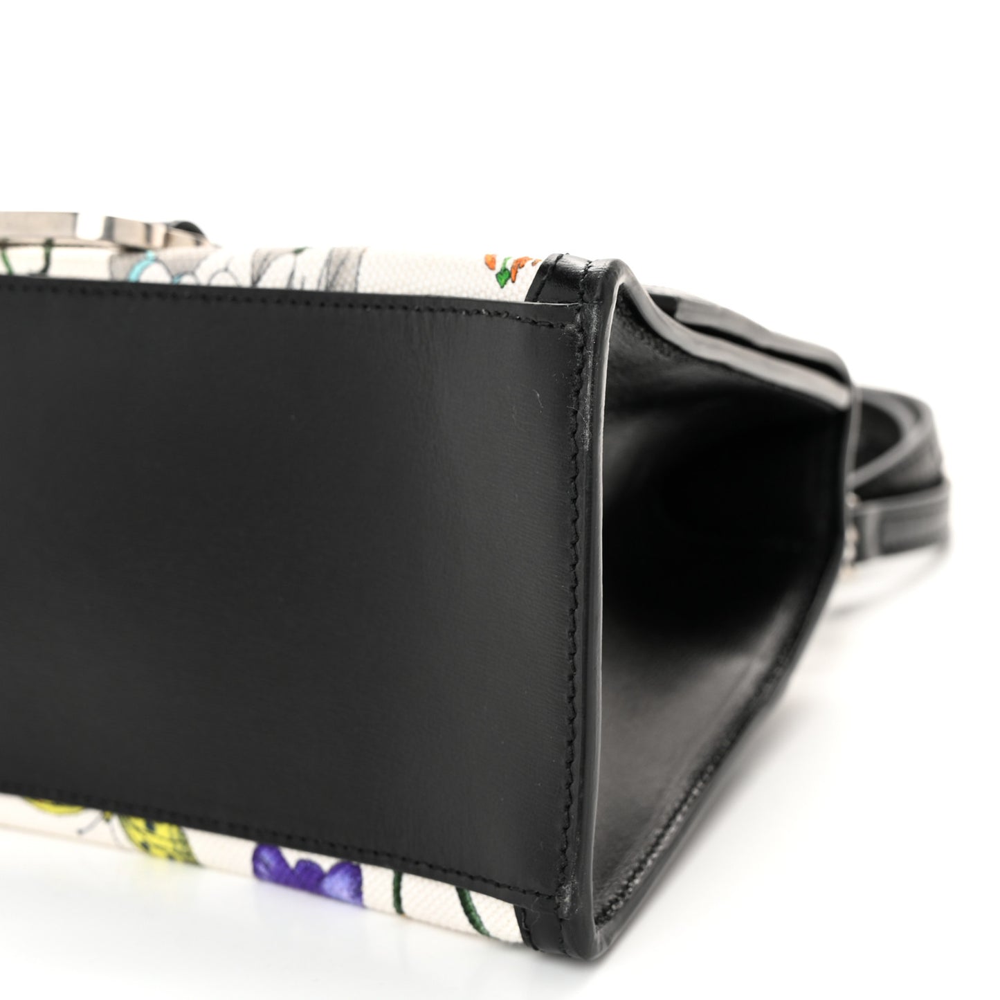 X GUCCI Canvas Boarded Plutone Calfskin Flora Logo Print Small Hourglass Top Handle Bag White Multicolor Black