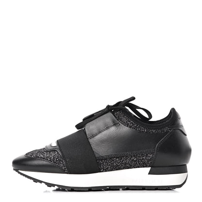 Balenciaga Mesh Lurex Calfskin Womens Race Runner Sneakers 35 Black 1 of 8